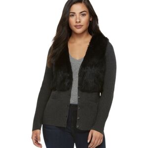 Simply Vera Vera Wang Charcoal Cardigan with Black Faux Fur
